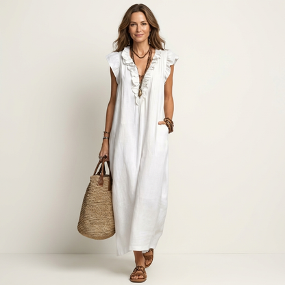 Women's Midi Dress with Elegant Ruffles and Flowy Silhouette