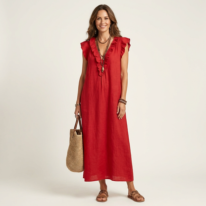 Women's Midi Dress with Elegant Ruffles and Flowy Silhouette