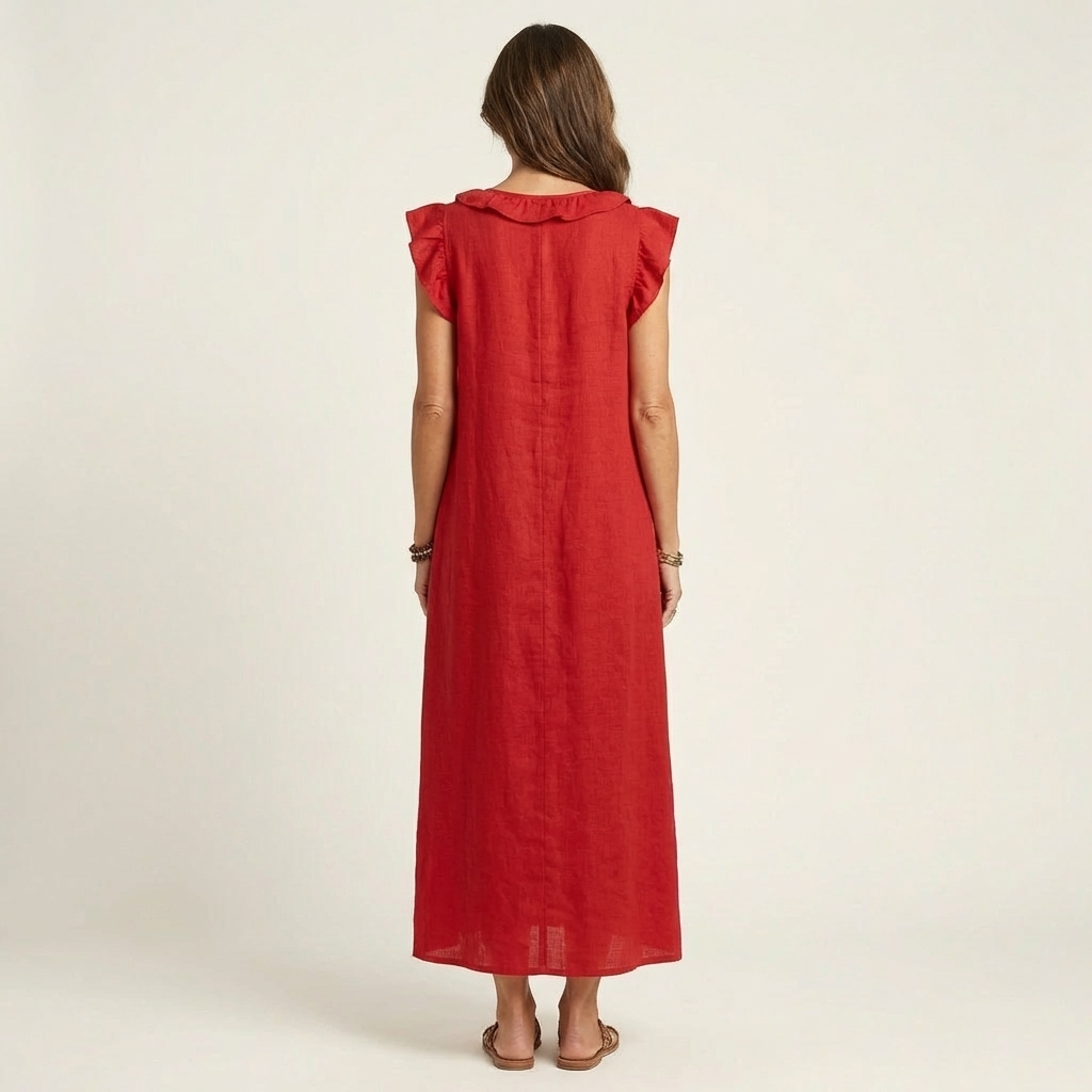 Women's Midi Dress with Elegant Ruffles and Flowy Silhouette