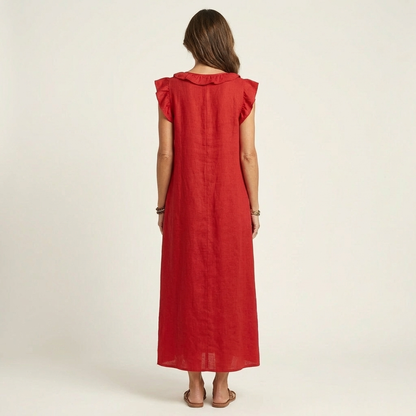 Women's Midi Dress with Elegant Ruffles and Flowy Silhouette