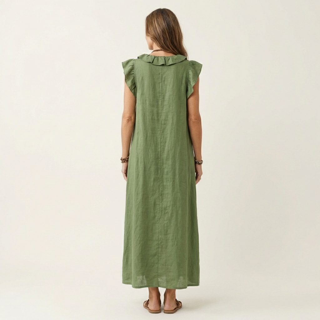 Women's Midi Dress with Elegant Ruffles and Flowy Silhouette