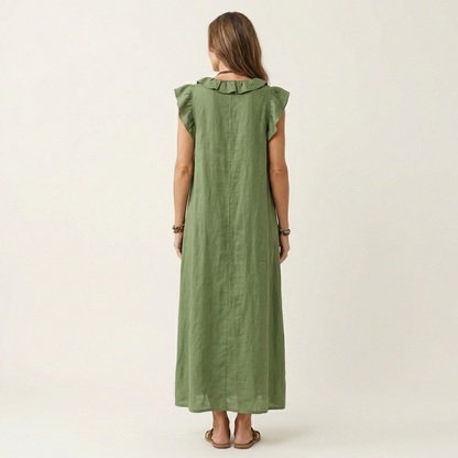 Women's Midi Dress with Elegant Ruffles and Flowy Silhouette