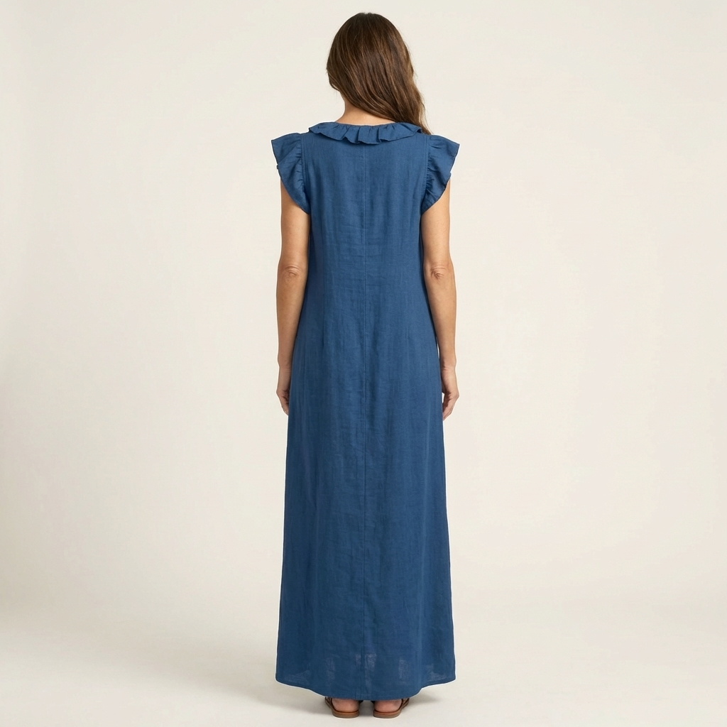 Women's Midi Dress with Elegant Ruffles and Flowy Silhouette