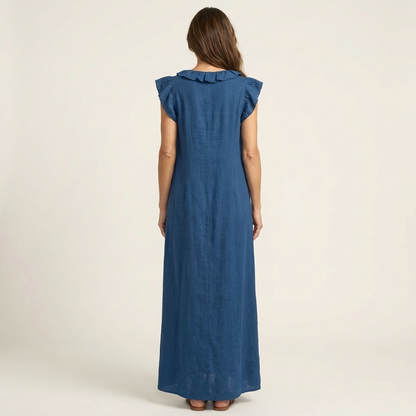 Women's Midi Dress with Elegant Ruffles and Flowy Silhouette