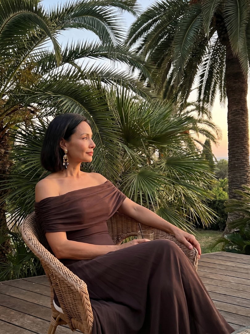Women's Midi Dress with Off Shoulder Neckline and Draped Bodice