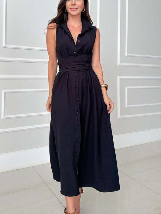 Women's Midi Dress with Tie Waist in Shirt Style