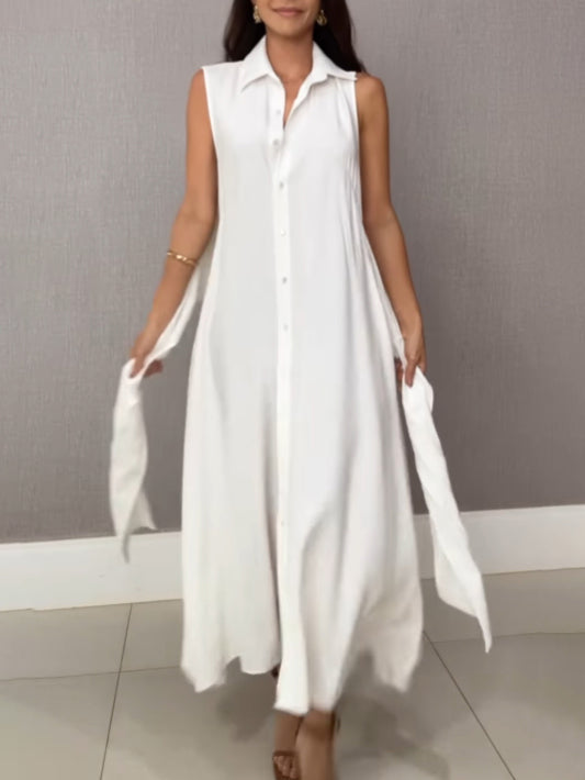 Women's Midi Dress with Tie Waist in Shirt Style