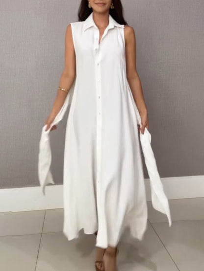 Women's Midi Dress with Tie Waist in Shirt Style