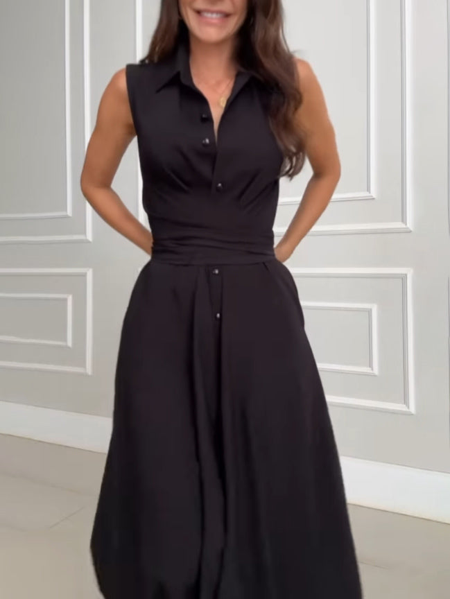 Women's Midi Dress with Tie Waist in Shirt Style