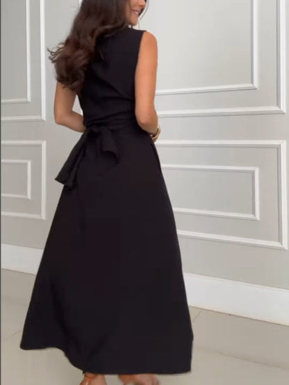 Women's Midi Dress with Tie Waist in Shirt Style