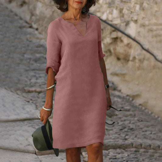 Women's Midi Dress with V-Neck and Flared Cut