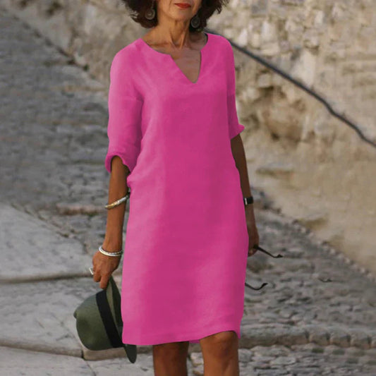 Women's Midi Dress with V-Neck and Flared Cut
