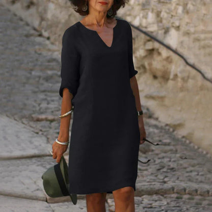 Women's Midi Dress with V-Neck and Flared Cut