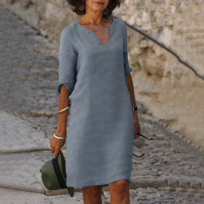 Women's Midi Dress with V-Neck and Flared Cut
