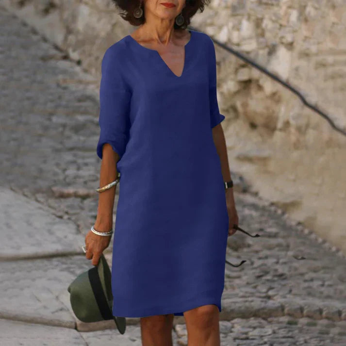 Women's Midi Dress with V-Neck and Flared Cut