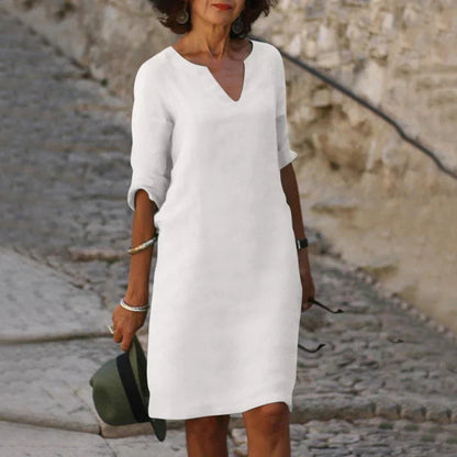 Women's Midi Dress with V-Neck and Flared Cut