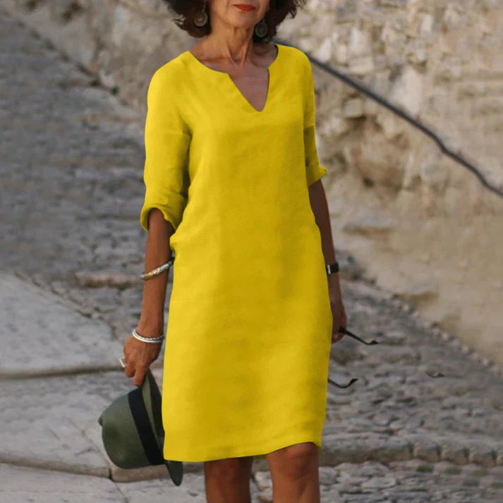 Women's Midi Dress with V-Neck and Flared Cut