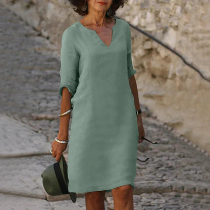 Women's Midi Dress with V-Neck and Flared Cut
