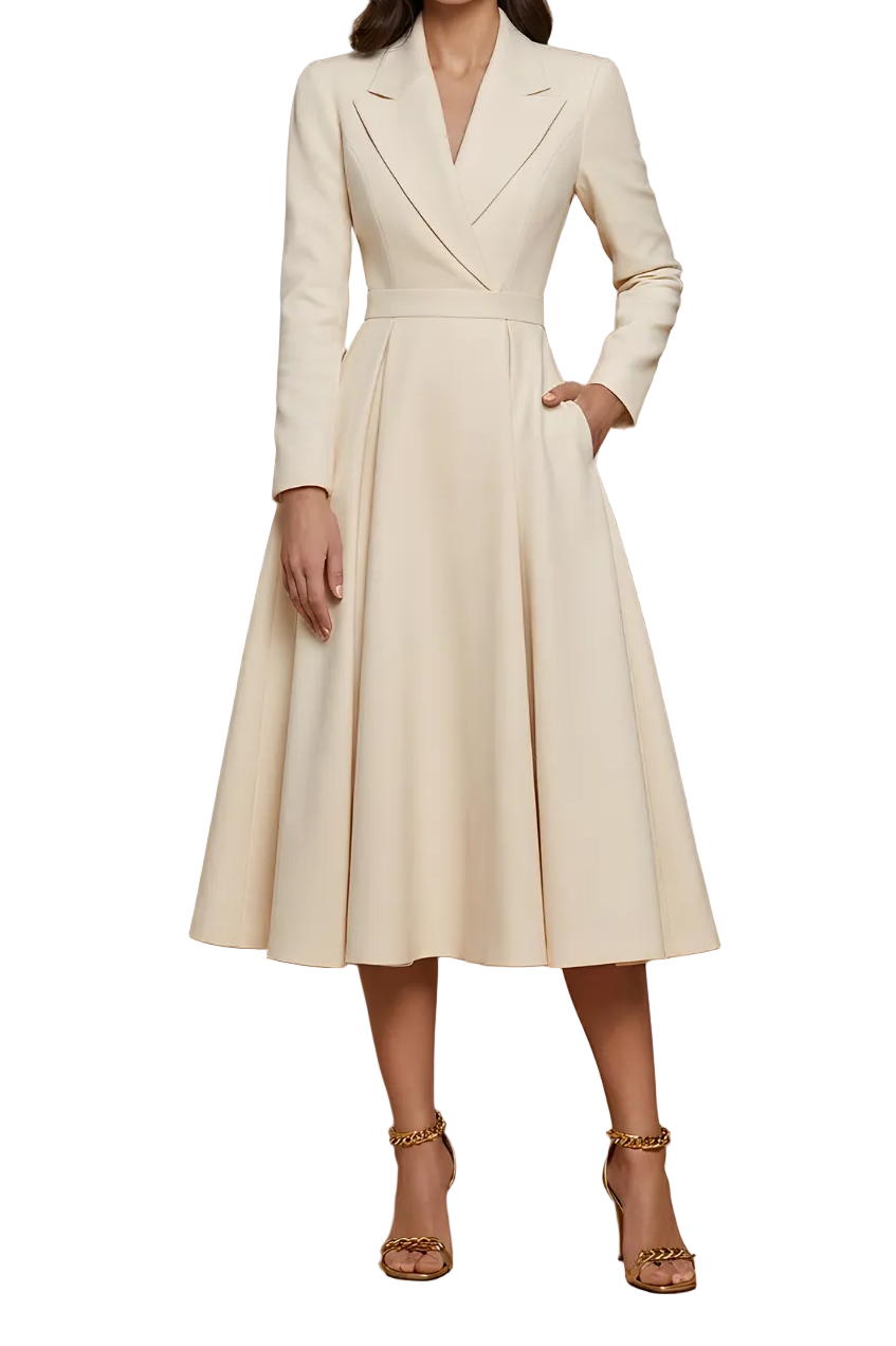 Women's Midi Dress with Wrap Front and Integrated Belt