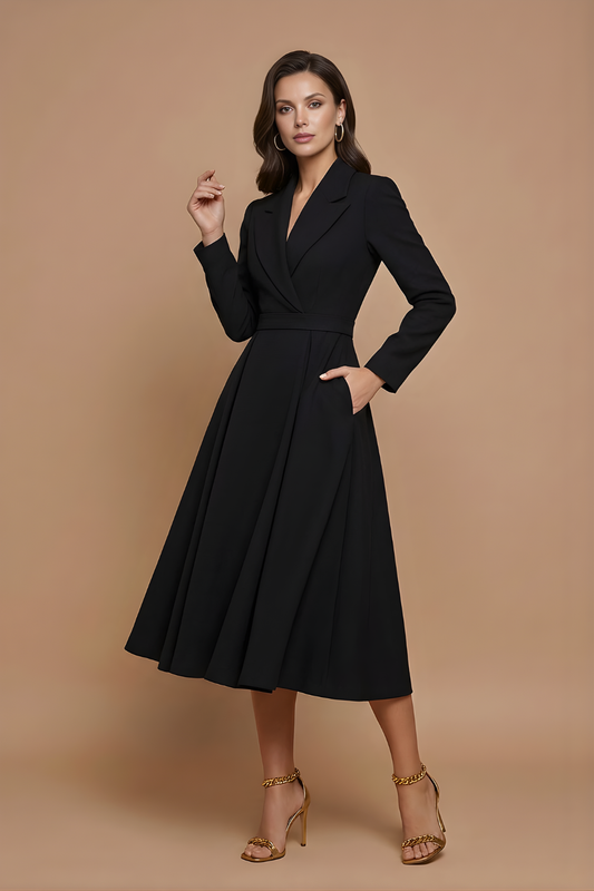Women's Midi Dress with Wrap Front and Integrated Belt
