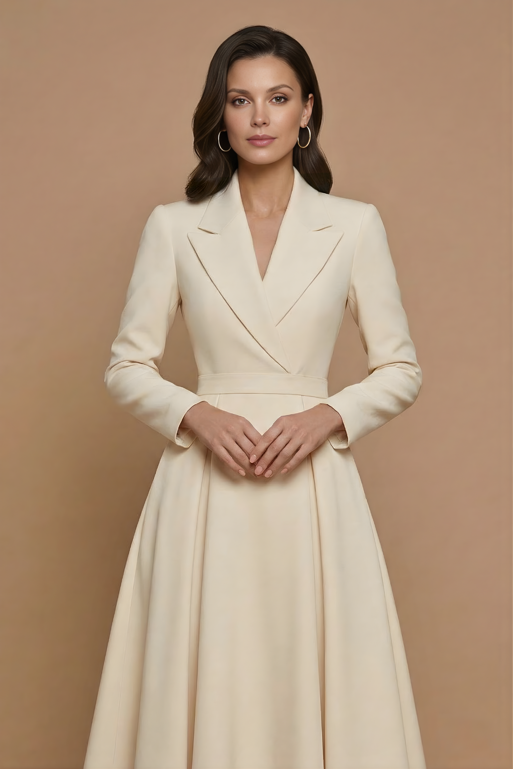 Women's Midi Dress with Wrap Front and Integrated Belt