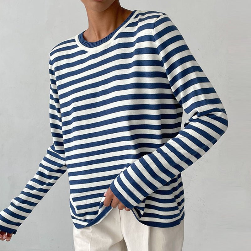 Women's Nautical Striped Knit Sweater with Relaxed Fit