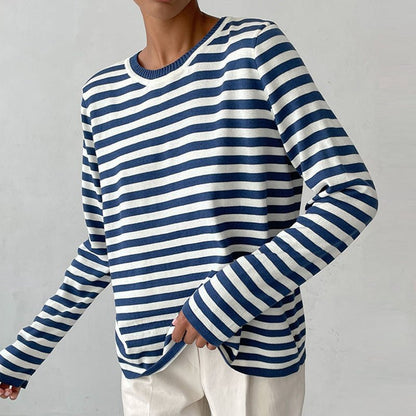 Women's Nautical Striped Knit Sweater with Relaxed Fit