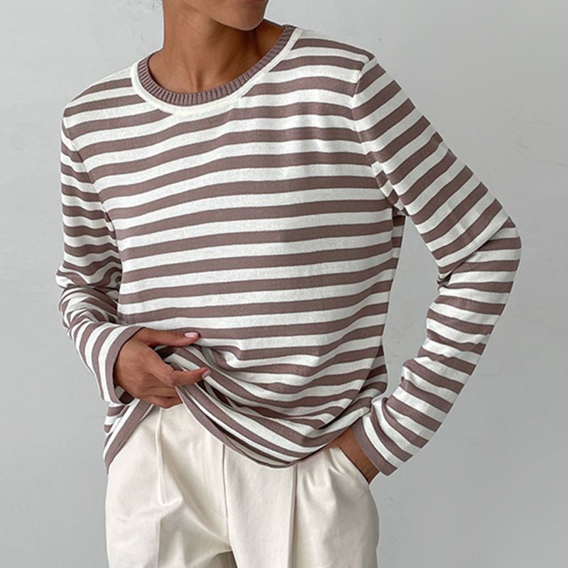 Women's Nautical Striped Knit Sweater with Relaxed Fit