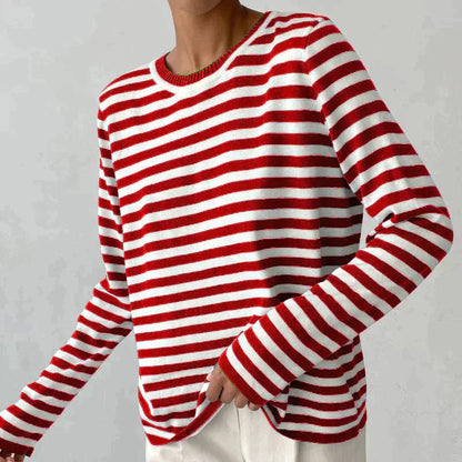 Women's Nautical Striped Knit Sweater with Relaxed Fit