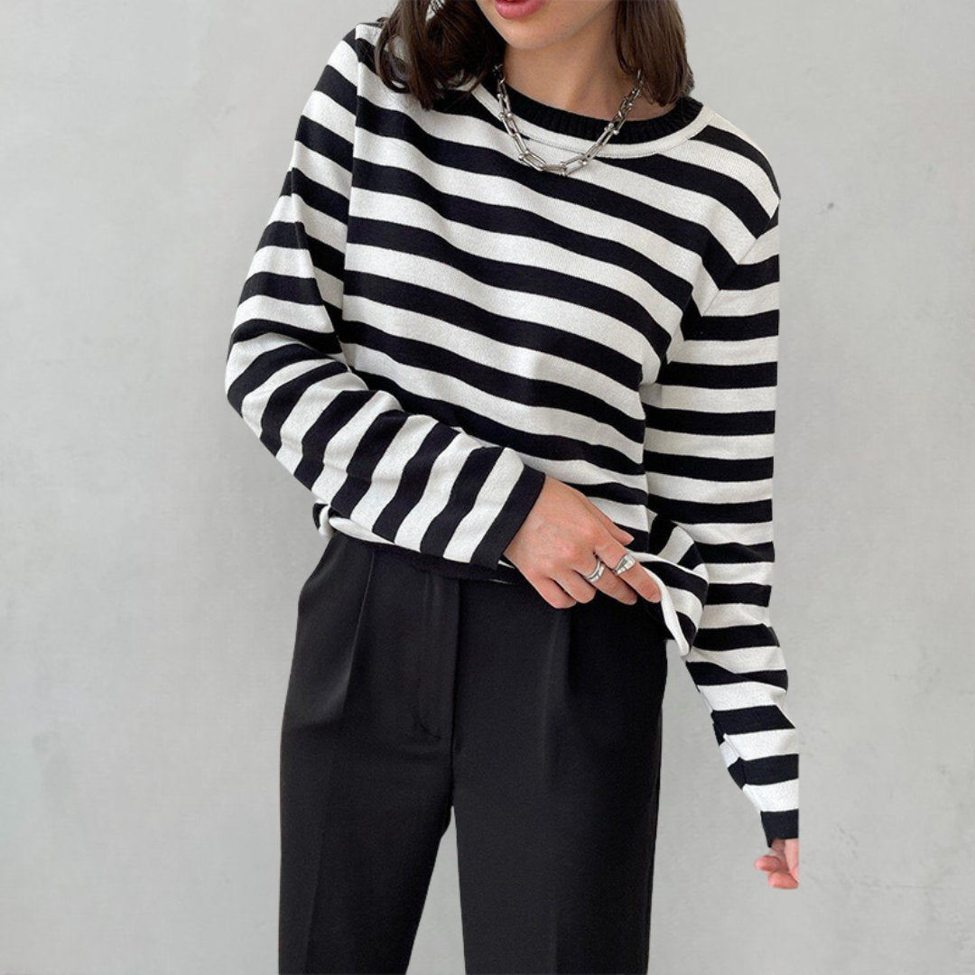 Women's Nautical Striped Knit Sweater with Relaxed Fit