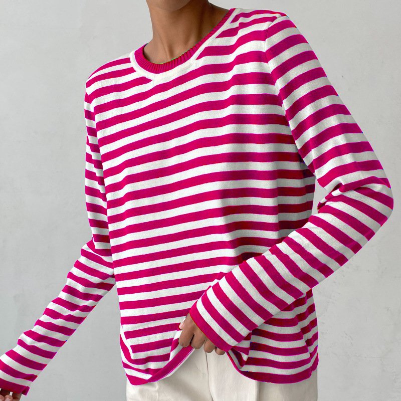 Women's Nautical Striped Knit Sweater with Relaxed Fit