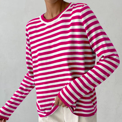 Women's Nautical Striped Knit Sweater with Relaxed Fit