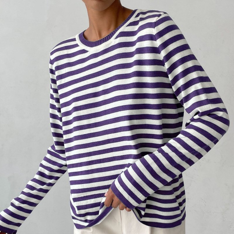 Women's Nautical Striped Knit Sweater with Relaxed Fit