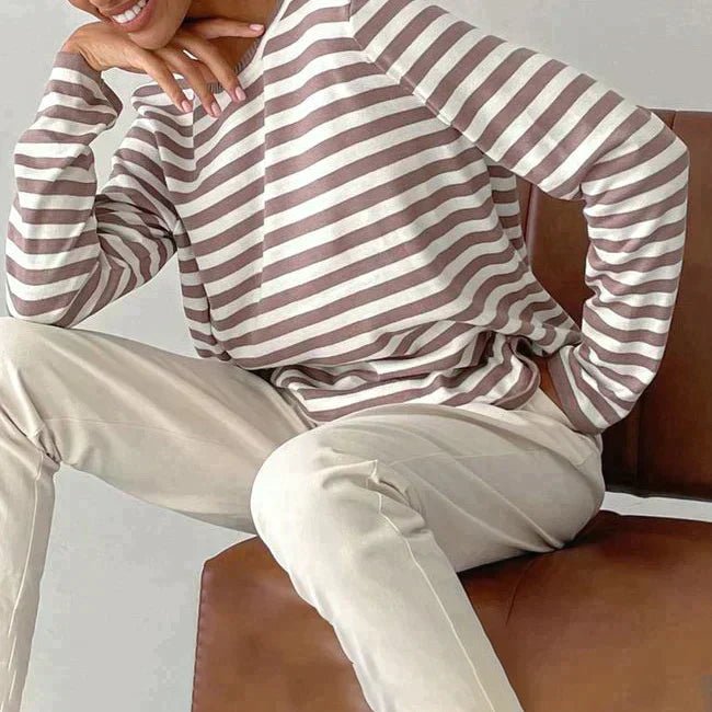 Women's Nautical Striped Knit Sweater with Relaxed Fit
