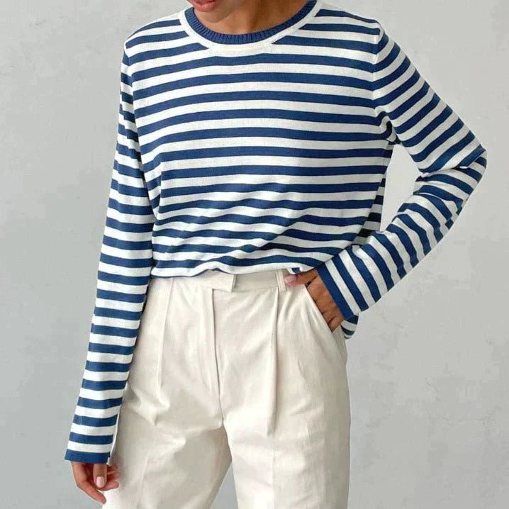 Women's Nautical Striped Knit Sweater with Relaxed Fit