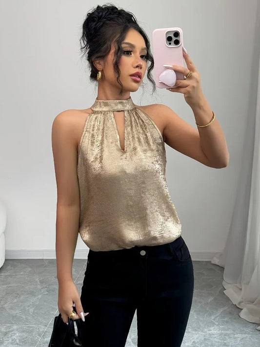 Women's Off The Shoulder Blouse with Halter Neck Design