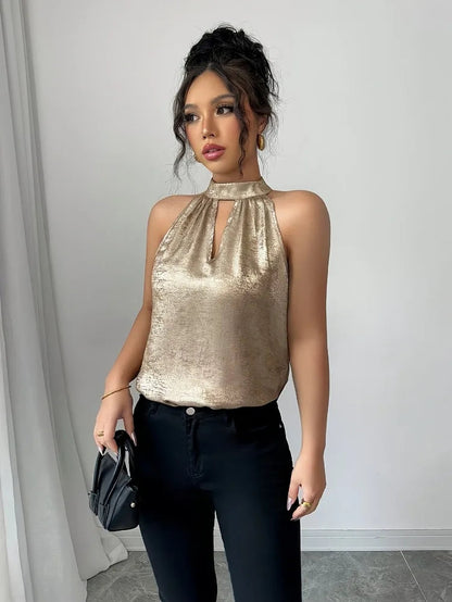 Women's Off The Shoulder Blouse with Halter Neck Design