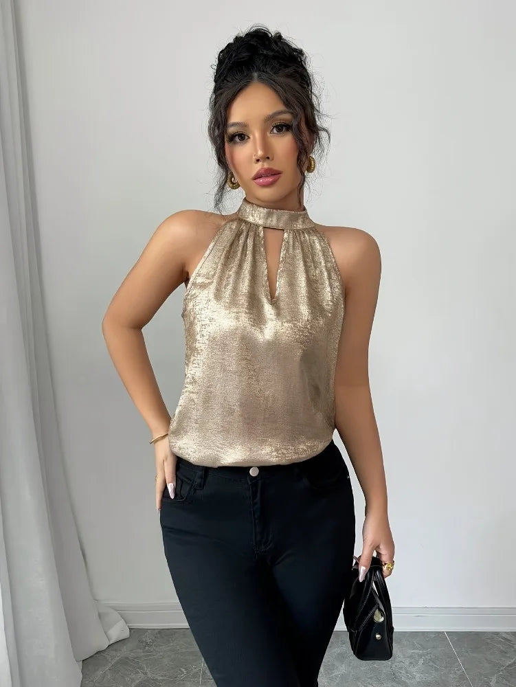 Women's Off The Shoulder Blouse with Halter Neck Design