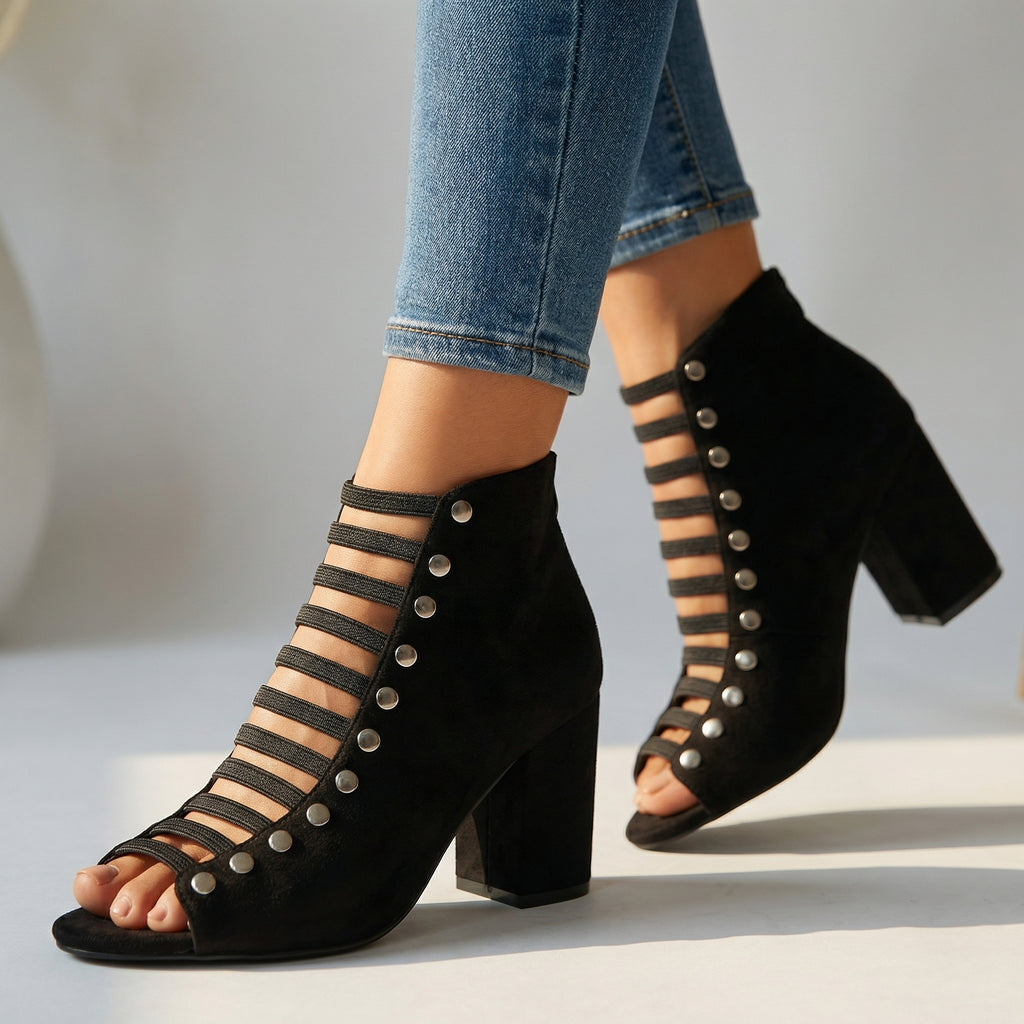 Women's Open Toe Heels with Textured Upper