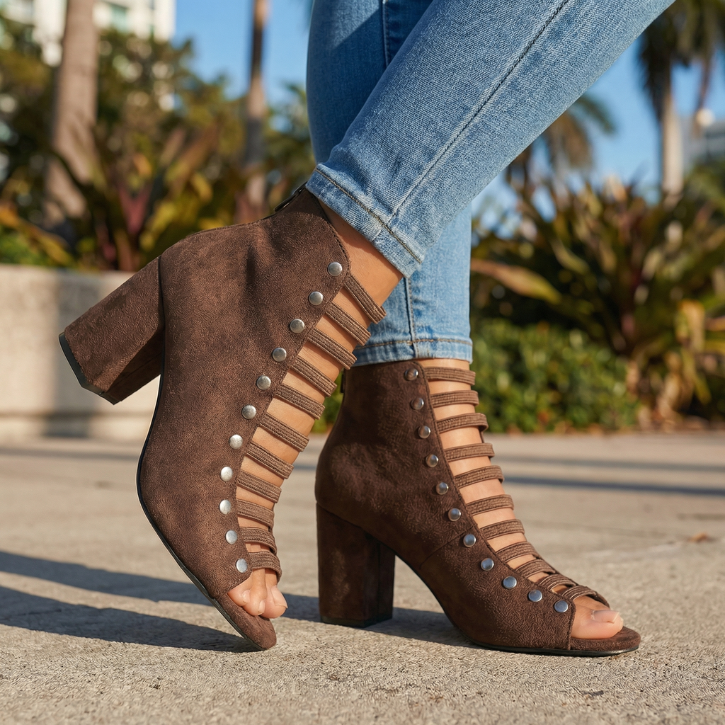 Women's Open Toe Heels with Textured Upper