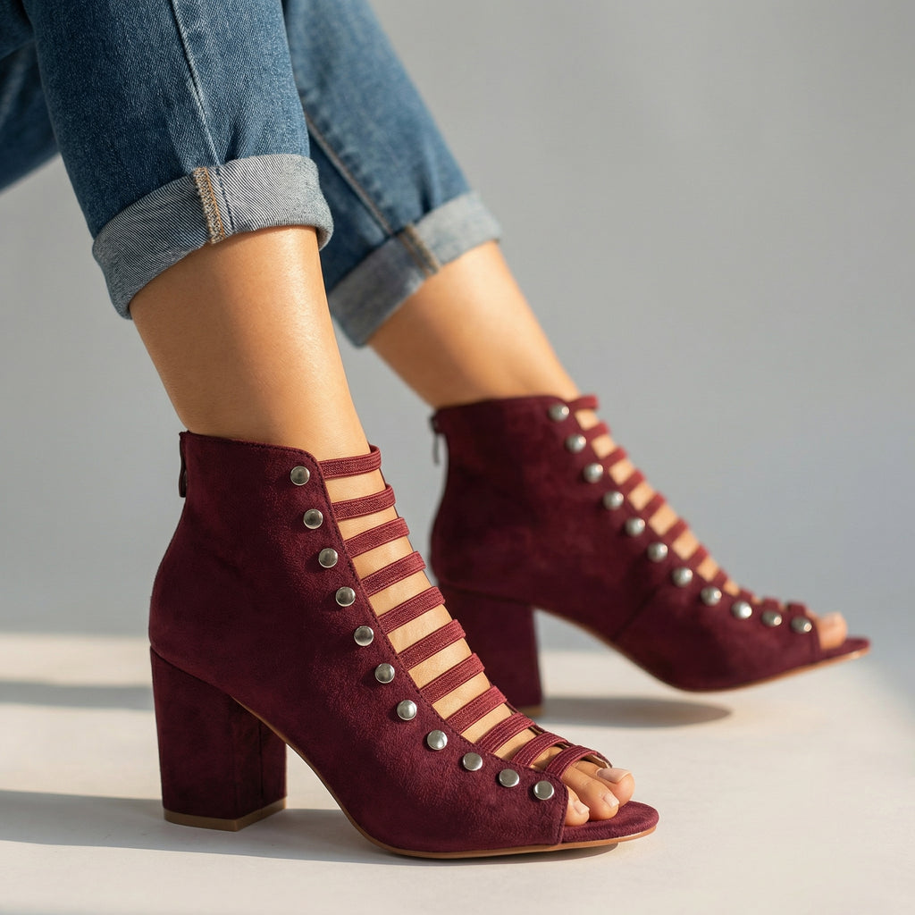 Women's Open Toe Heels with Textured Upper