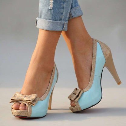 Women's Open Toe Pumps with Bow Detail and Cushioned Insole