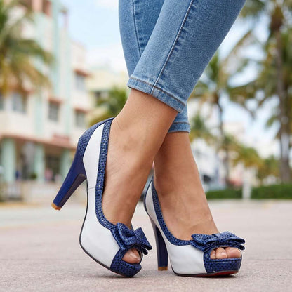 Women's Open Toe Pumps with Bow Detail and Cushioned Insole