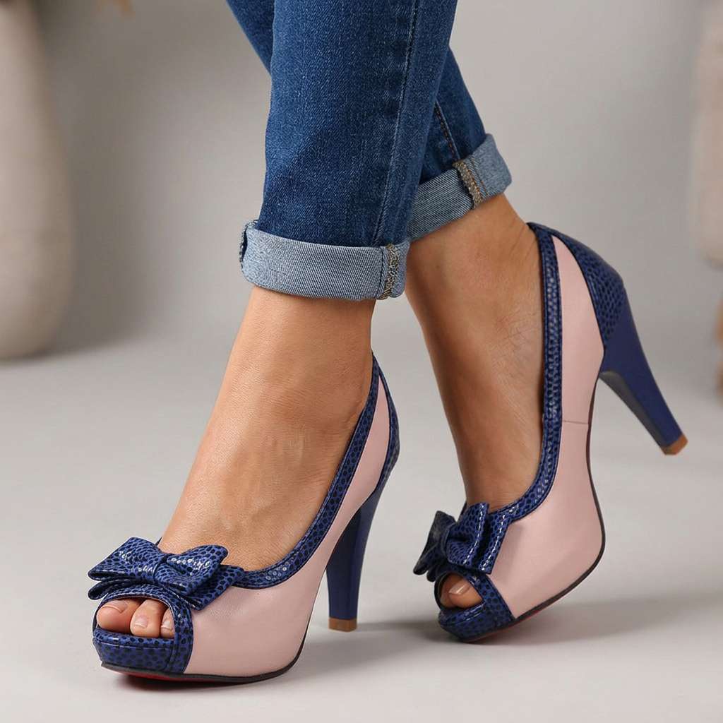 Women's Open Toe Pumps with Bow Detail and Cushioned Insole