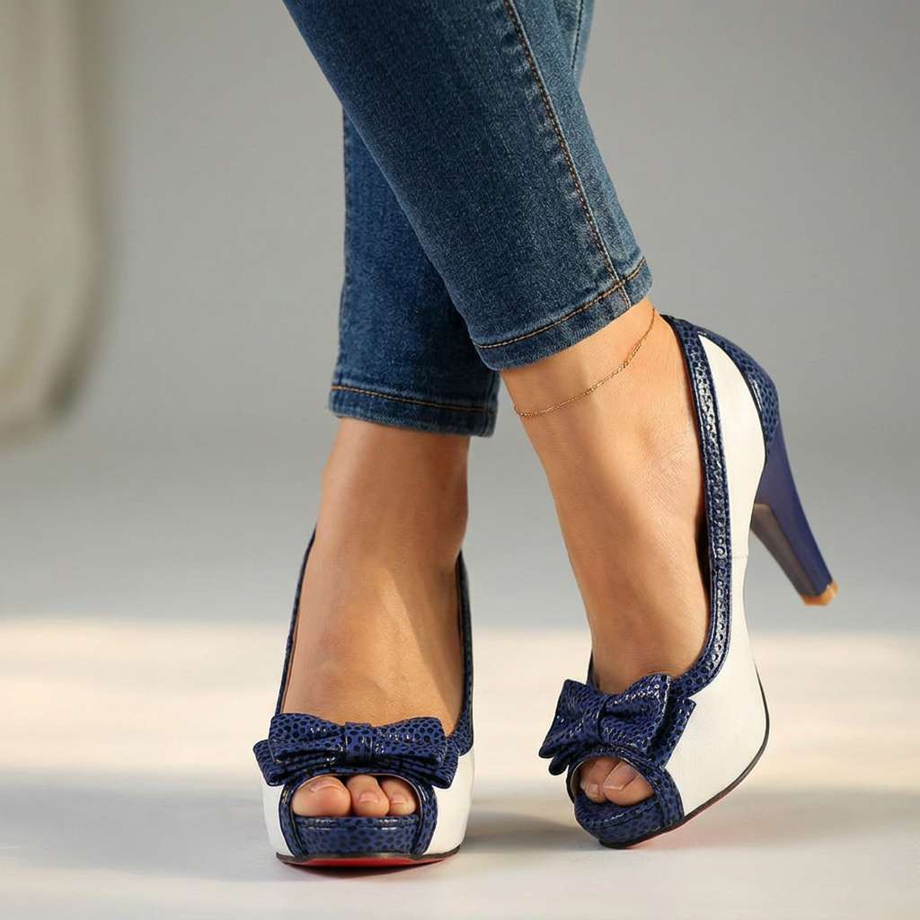Women's Open Toe Pumps with Bow Detail and Cushioned Insole