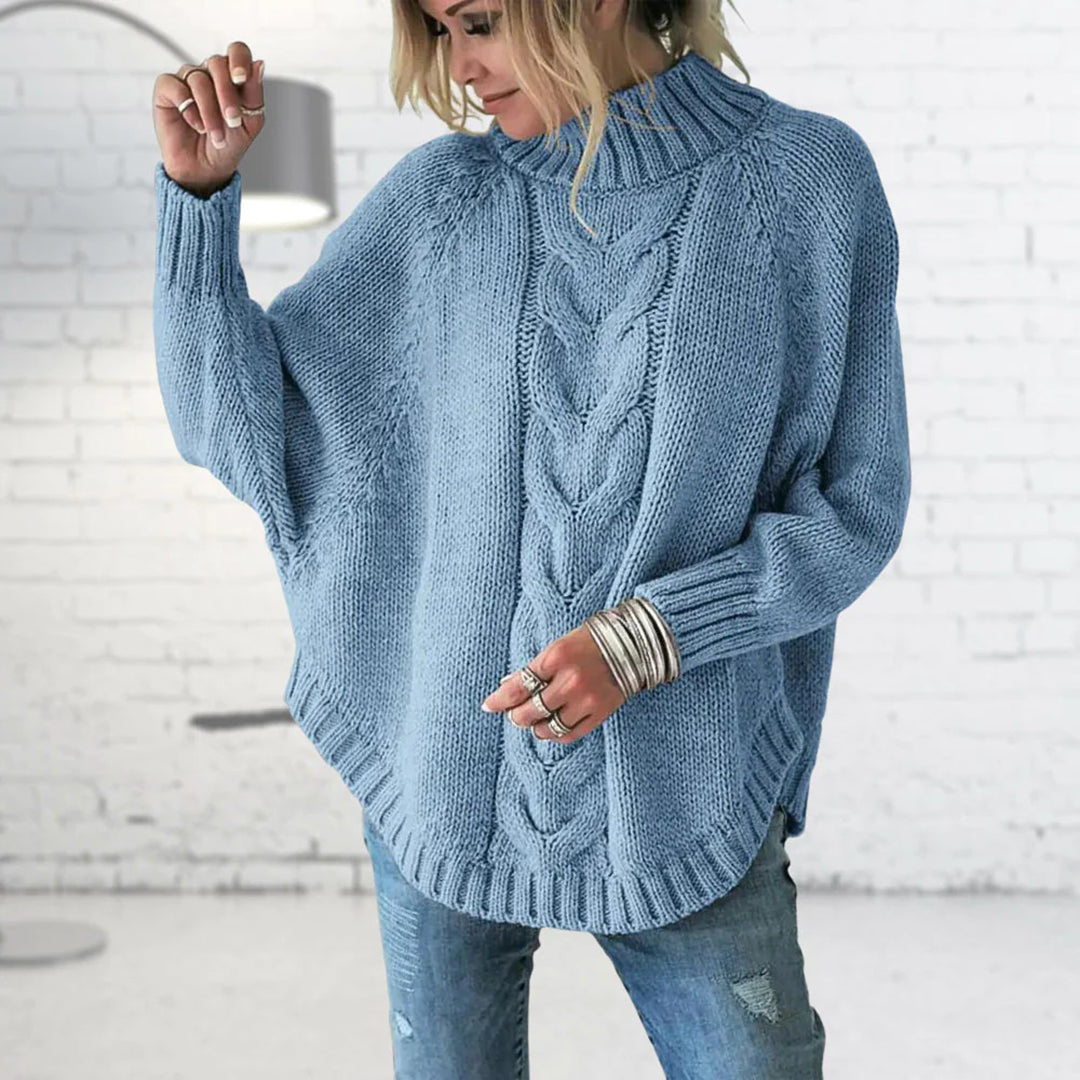 Women's Oversized Cable Knit Jumper with Turtleneck for Cosy Comfort