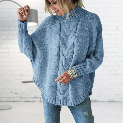Women's Oversized Cable Knit Jumper with Turtleneck for Cosy Comfort