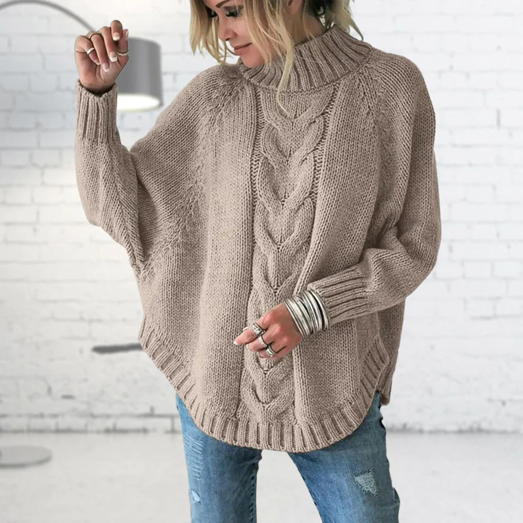 Women's Oversized Cable Knit Jumper with Turtleneck for Cosy Comfort