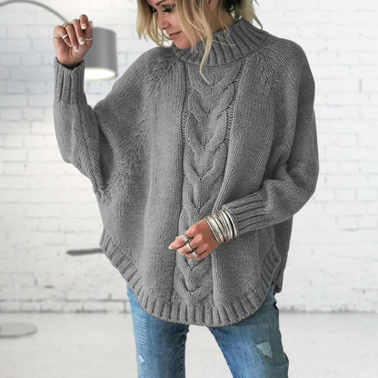 Women's Oversized Cable Knit Jumper with Turtleneck for Cosy Comfort