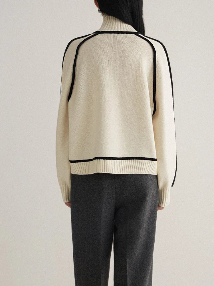 Women's Oversized Colourblock Knit Jumper with Ribbed Turtleneck